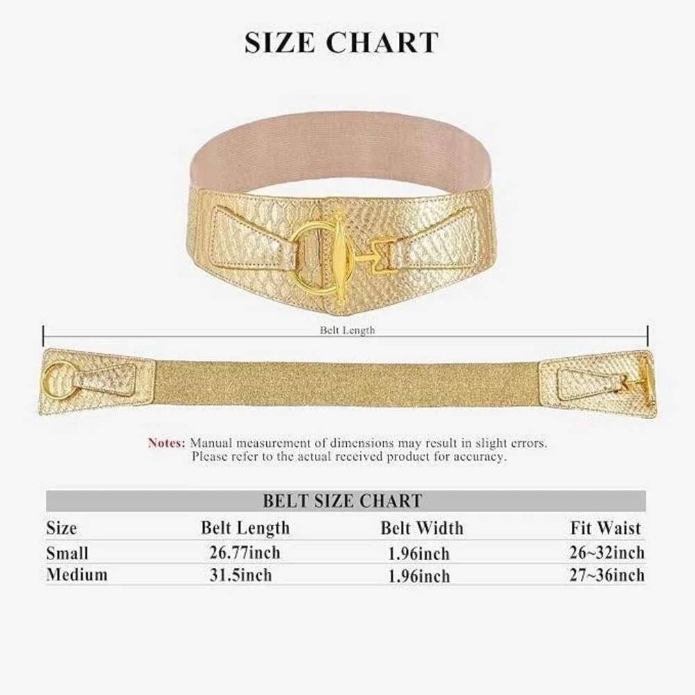 RMMVJJ Women's S Gold Glitter Wide Waist Belt Stretch Elastic Dress Belt Fashion